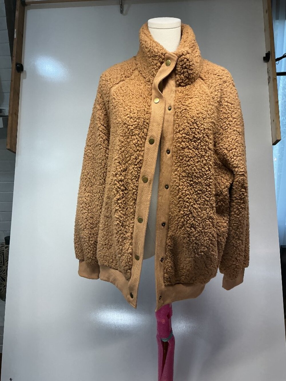 TECREW XL Camel Brown Sherpa Teddy Fleece Snap Front Cozy Winter Jacket - Picture 7 of 12